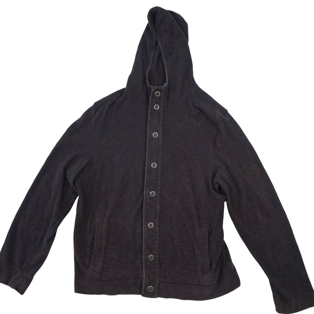 Kenneth Cole Reaction Mens Large Black Snap Front Hooded Cardigan Sweater Jacket